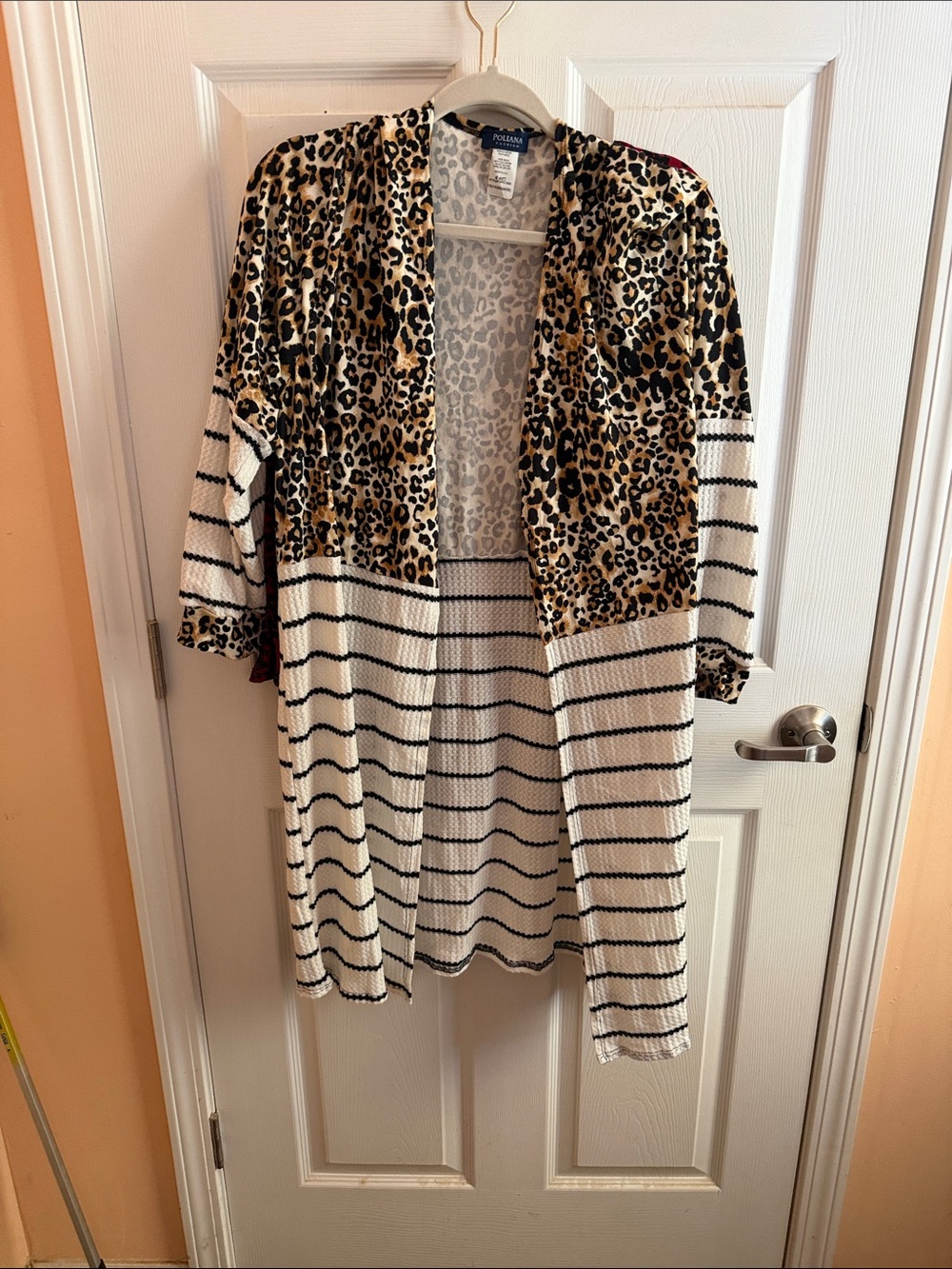 Polarn O. Pyret Leopard Print & Striped Open Cardigan - Beige/Black